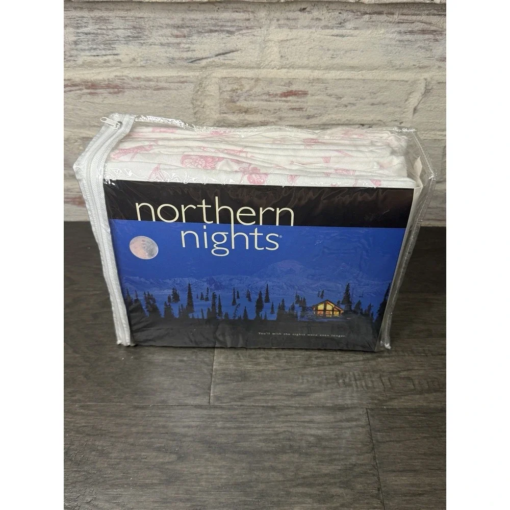 Northern Nights Twin Sheet Set Pink Floral Flannel Cotton Flowers NOS QVC